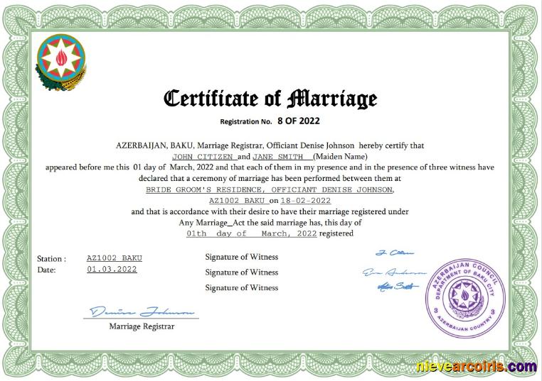 Azerbaijan marriage certificate